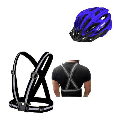 XCLUSIVE - KIT DE PROTECCION CASCO MTB AZUL C/L + CHALECO REFLECTIVO