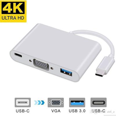 ADAPTADOR TRIPLE TIPO-C: VGA, USB 3.0 & USB-C