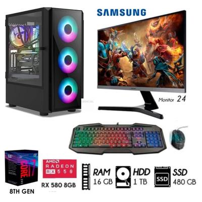 PC GAMER INTEL CORE I7 16GB RAM 1TB HDD + 480GB SSD RX 580 8GB MONITOR 27" CURVO (INTEL-COREI7-GAMER-RX580)
