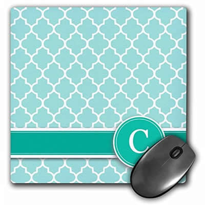 3DROSE MOUSEPAD LETRA C AQUA AZUL QUATREFOIL PATTERN TEAL TURQUESA MENTA 8POR 8INCHES