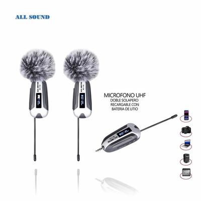 ALL SOUND MICROFONO INALAMBRICO UHF DUAL MC-T1B MODELO SOLAPERO RECARGABLE