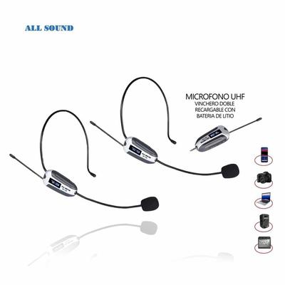 ALL SOUND MICROFONO INALAMBRICO UHF DUAL MODELO VINCHERO RECARGABLE MC-T2B