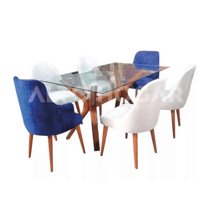 ALTO HOGAR JUEGO DE COMEDOR 6 SILLAS NIA AZUL Y CREMA