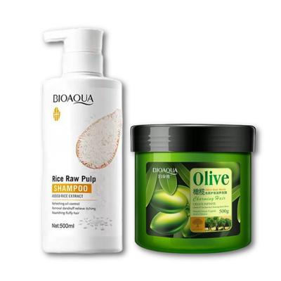 BIOAQUA SHAMPOO DE ARROZ + MASCARILLA HIDRATANTE PARA EL CABELLO DE OLIVO