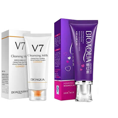 BIO AQUA SET LIMPIADOR FACIAL V7 + CREMA BLANQUEADORA CORPORAL