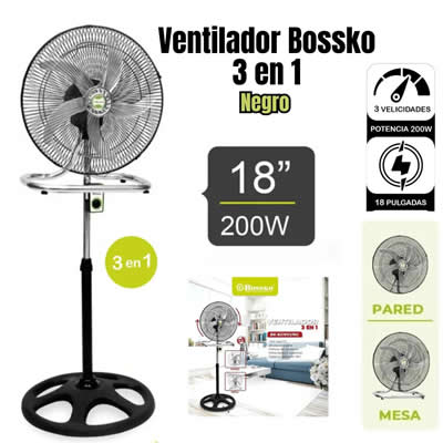 BOSSKO VENTILADOR DE 5 ASPAS 3 EN 1 18" 2000 WATTS BK8219VI NEGRO
