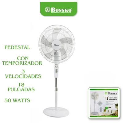 BOSSKO VENTILADOR DE PEDESTAL 18" 50 WATTS CON TEMPORIZADOR BLANCO BK 8457VB