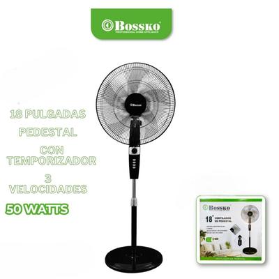 BOSSKO VENTILADOR DE PEDESTAL 18" BK 8459VN 50 WATTS CON TEMPORIZADOR NEGRO BK8459VN
