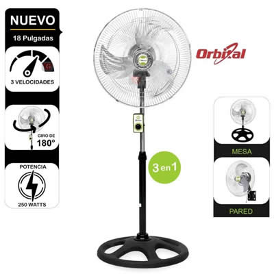 BOSSKO VENTILADOR DE PIE 250 WATTS ORBITAL 3 EN 1 BK8220VO