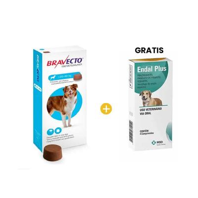 BRAVECTO ANTIPULGAS PARA PERRO MASTICABLE 20 A 40 KG Y GRATIS ENDAL ANTIPARASITARIO X4 UND