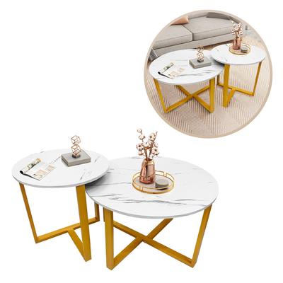 BUYPAL MESA DE CENTRO MODERNA DE METAL Y MADERA 2 PIEZAS