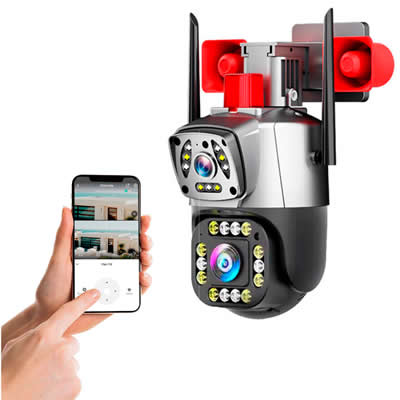 CAMARA MY-7150 WIFI FULL HD 1080MPX SEGURIDAD VIGILANCIA PTZ DOBLE LENTE VISIN NOCTUNA INFRARROJA SIRENA BAIHUO