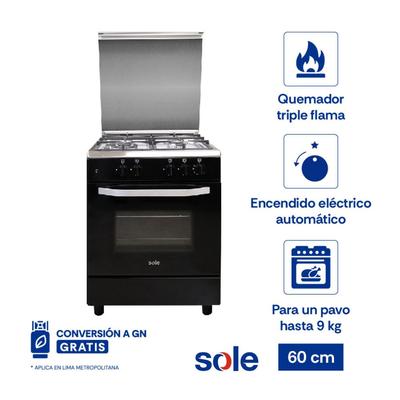 COCINA DE PIE A GAS SOLE CARTAGENA 4 HORNILLAS ACERO INOXIDABLE 60CM