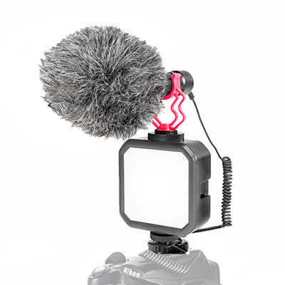 COMBO ACCESORIOS FOTOGRAFIA KREED GAM-MG1 MICROFONO LUZ LED RECARGABLE CAMARAS