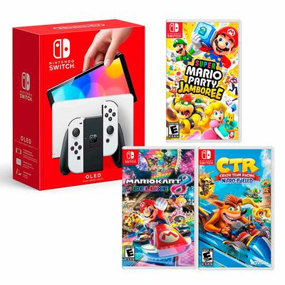 CONSOLA NINTENDO SWITCH MODELO OLED + MARIO PARTY JAMBOREE + MARIO KART 8 + CTR
