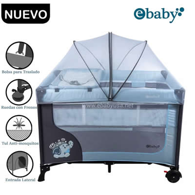 EBABY CUNA CORRAL HAPPY DREAM 727-2 CELESTE CON COLCHON AZUL