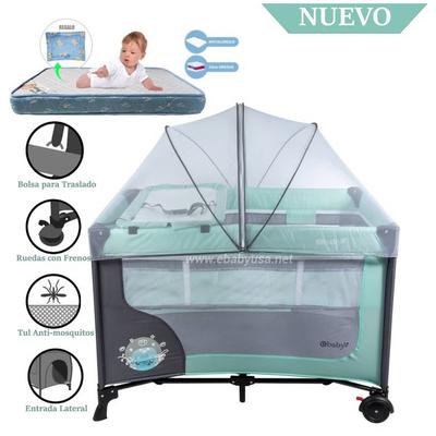 EBABY CUNA CORRAL HAPPY DREAM 727-2 VERDE CON COLCHON CELESTE