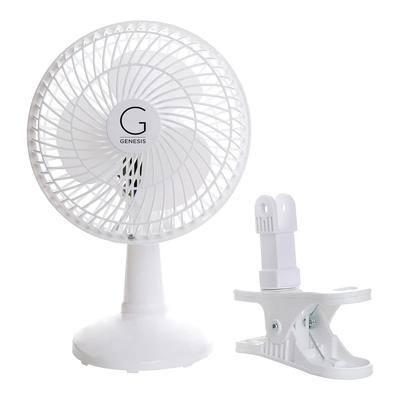 GENERICO GENESIS VENTILADOR DE MESA CONVERTIBLE CON CLIP 6" DOS VELOCIDADES SILENCIOSAS BLANCO