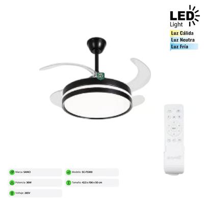 GENERICO VENTILADOR DE TECHO PLEGABLE MULTIFUNCIONAL CON LED TRICOLOR SANCI 36W SCF5300/42