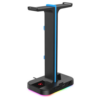 HAVIT SOPORTE GAMER PARA AURICULARES RGB CON DOBLE SUSPENSION Y 2 PUERTOS USB TH650 ESCRITORIO PC JUEGO C/NEGRO