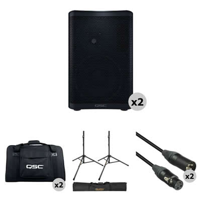 IMPORTADO QSC CP8 COMPACT LOUDSPEAKERS WITH BAGS- STANDS- AND CABLES KIT (PAIR)