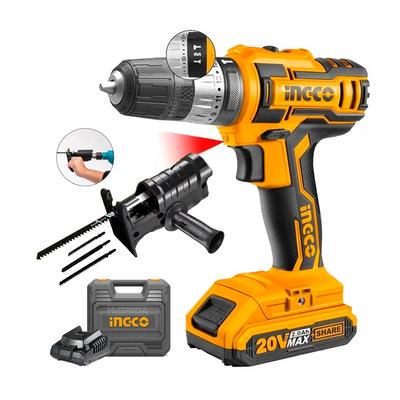 INGCO COMBO TALADRO PERCUTOR 20V INALAMBRICO ADAPTADOR CALADORA - HIBRIDACIDLI200215 + JIG-SAW-HIBRIDA