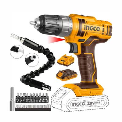 INGCO TALADRO ATORNILLADOR INALAMBRICO 20V + 21 ACCESORIOS BAT 2000MAH - CDLI200518 + HBRD-FULL-SET