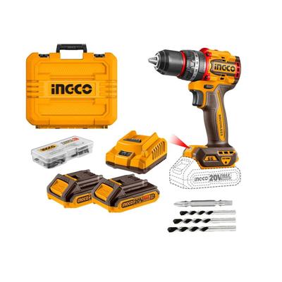 INGCO TALADRO PERCUTOR BRUSHLESS 20V+2BAT+CARGADOR+MALETIN+SET DE BROCAS CIDLI20558