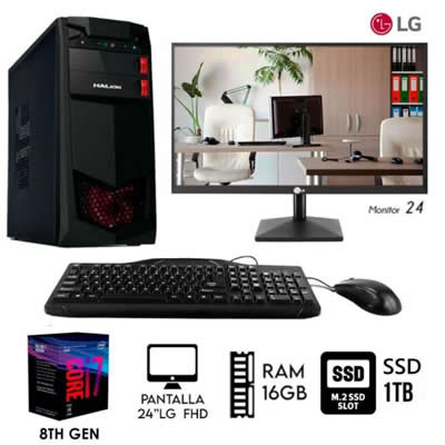INTEL COMPUTADORA CORE I7 RAM 16GB PC I7-8TH MONITOR 24 LG DISCO DURO CASE 350W 1TB