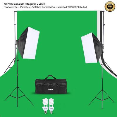 KIT FOTOGRAFIA INTERLUD PROFESIONAL VIDEO FONDO VERDE PARANTES SOFT BOX ILUMINACION MALETIN FYI260012 NEGRO