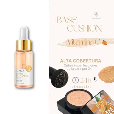 LAIKOU SERUM + CREMA HIDRATANTE + BASE CUSHION VITAMINA C - TONO 130