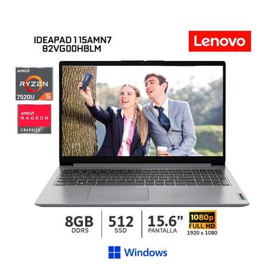 LENOVO LAPTOP IDEAPAD 1 15AMN7 AMD RYZEN 5-7520U 8GB RAM 512GB SSD 15.6" FHD 82VG00HBLM