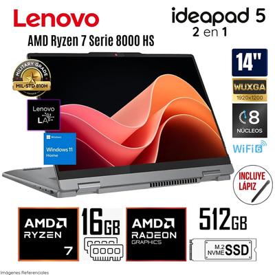 LENOVO LAPTOP IDEAPAD 5 2 EN 1 AMD RYZEN 7-8845HS 16GB LPDDR5 RAM 512GB SSD 14" WUXGA 83DR005ULM