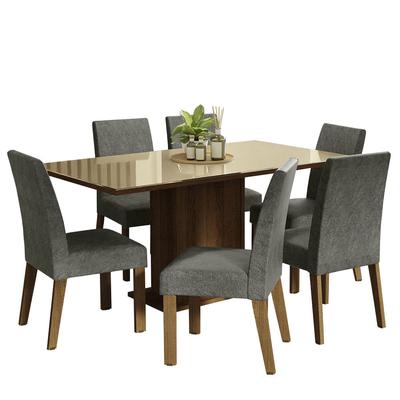 MADESA JUEGO DE COMEDOR ALEXIS CON 6 SILLAS MARRON/CREMA/PLATA