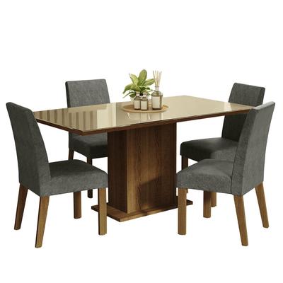 MADESA JUEGO DE COMEDOR AVRIL CON 4 SILLAS MARRON/CREMA/PLATA