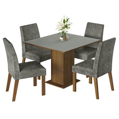 MADESA JUEGO DE COMEDOR KARINA CON 4 SILLAS MARRON/GRIS/PLATA
