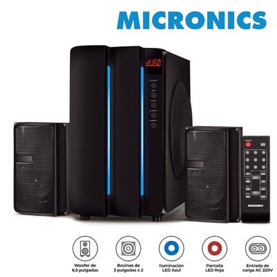 MICRONICS PARLANTE 2.1 S7601 INFINITY6 LED AZUL USB- FM CON CONTROL