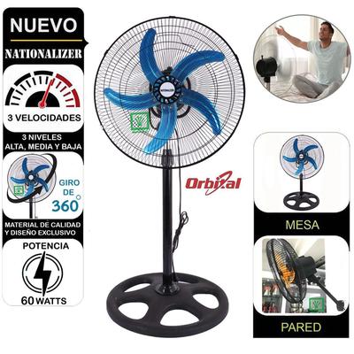 NATIONALIZER VENTILADOR 60 WATTS 3 EN 1 ORBITAL 18" NEGRO NN45360