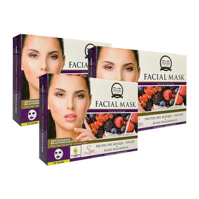 NEVADA NATURAL PRODUCTS MASCARILLA PRODUCTS PACK 3 VELO FACIAL FRUTOS DEL BOSQUE Y ?CIDO HIALURONICO 10 UNID