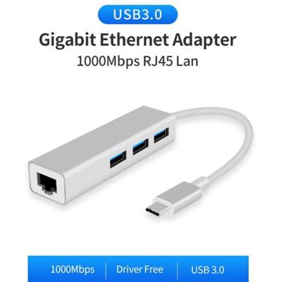 OEM HUB ADAPTADOR DE RED TIPO C A RJ45 GIGABIT + 3 PUERTOS USB 3.0 WINDOWS