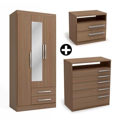 ORANGE COMBO ROPERO CAPRI 3 PUERTAS NATURE + COMODA 5 CAJONES + VELADOR 2 CAJONES