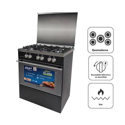 OSTER COCINA DE PIE A GAS 5 QUEMADORES BLACK INOX OS-PGSGGM3005BRGM