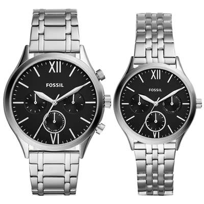 PACK 2 RELOJ FOSSIL UNISEX ANALOGO BQ2469SET FENMORE PLATEADO NEGRO ACERO INOXIDABLE