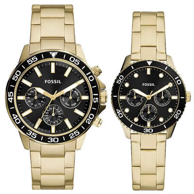 PACK 2 RELOJ FOSSIL UNISEX ANALOGO BQ2643SET BANNON DORADO ACERO INOXIDABLE