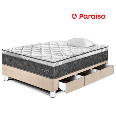 PARAISO CAMA POCKET STAR CON CAJONES 1.5 PLAZAS CHAMPAGNE