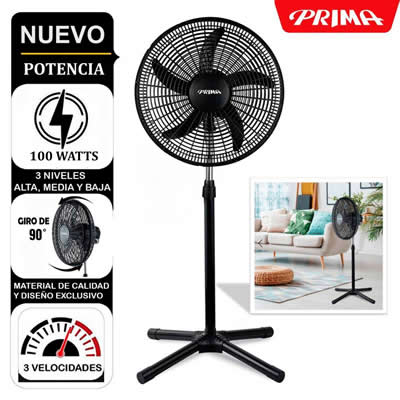 PRIMA VENTILADOR DE PIE 100 WATTS PEDESTAL 18" 3 VELOCIDADES YL18051P