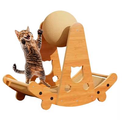 RASCADOR PARA GATOS CON PELOTA CARTON CORRUGADO Y MADERA 52X25.6X45.6 CM