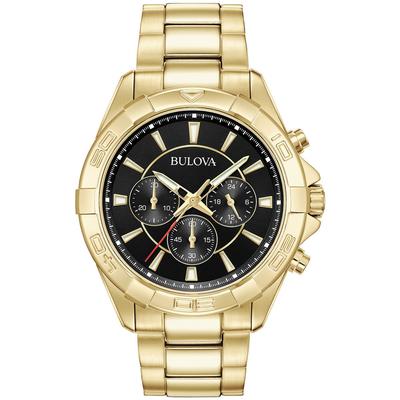 RELOJ BULOVA 97A139 PARA HOMBRE CRONOMETRO ACERO INOXIDABLE DORADO DIAL NEGRO