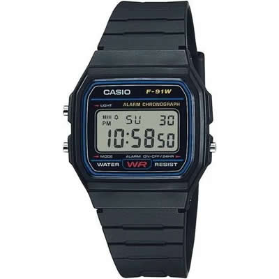 RELOJ DIGITAL CASIO F91W CON ALARMA LUZ LED RESISTENTE AL AGUA Y BATERIA DE 7 ANOS