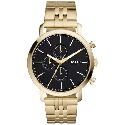 RELOJ FOSSIL HOMBRE ANALOGO BQ2329 LUTHER CRONOMETRO DORADO DIAL NEGRO ACERO INOXIDABLE